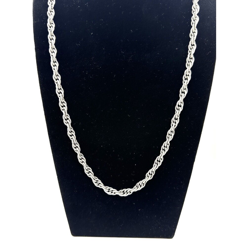 Vintage WHITING & DAVIS Textured Silver Tone Oval Link Chain Necklace 23”